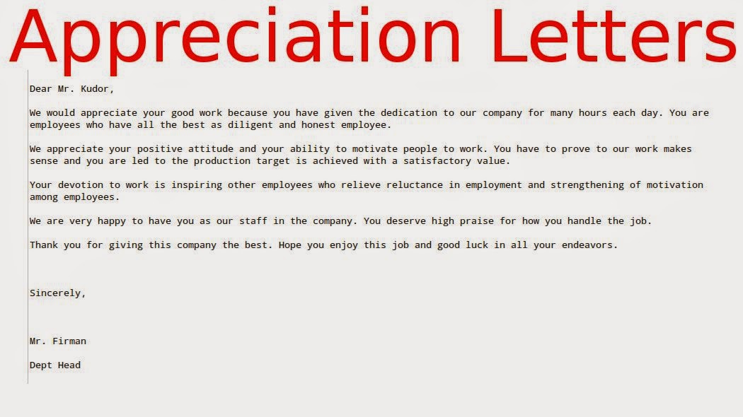 How to write appreication letter